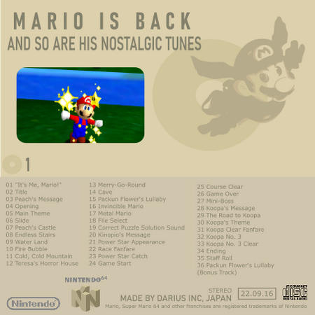Super Mario 64 Soundtrack back cover in a different style